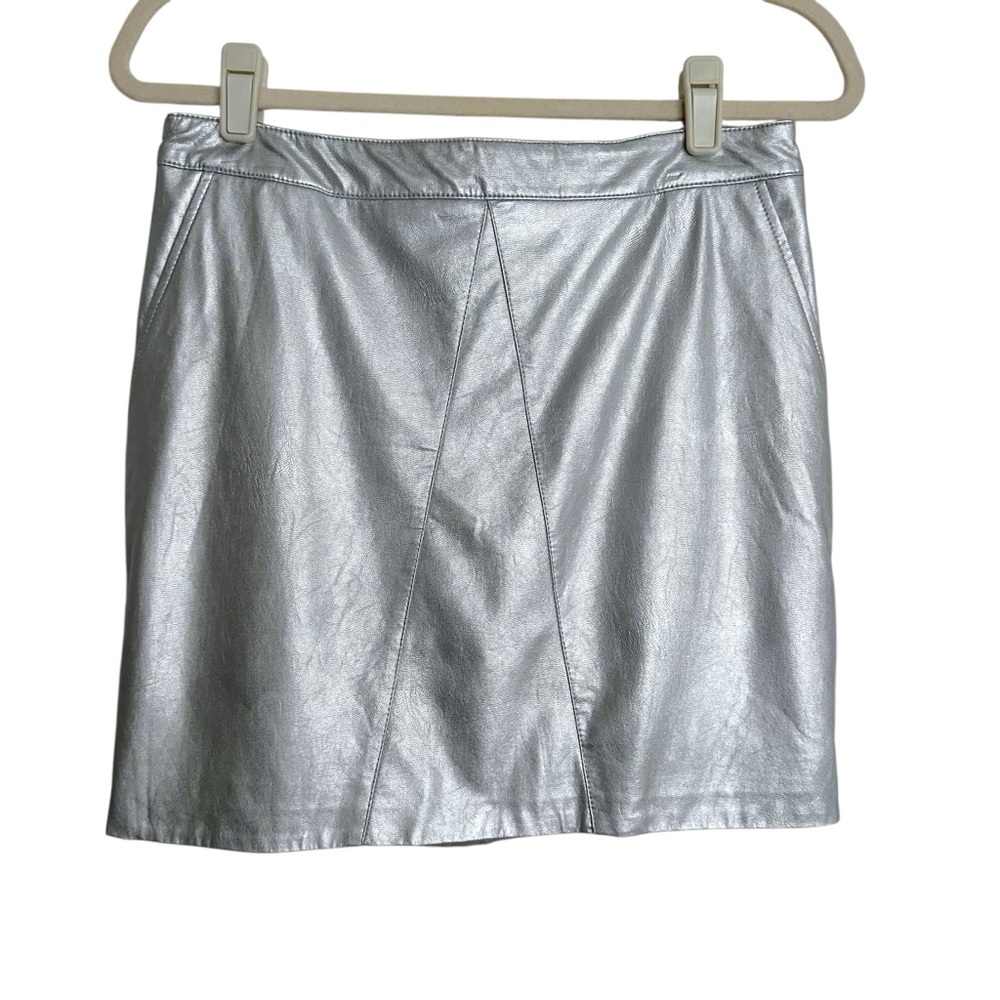 BARDOT Alexis Faux Leather Silver Mini‎ Skirt Metallic Glam Statement Size 10